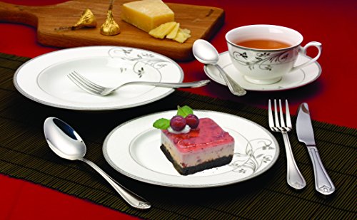 Lorenzo 57 Piece Elegant Bone China Service for 8 Viola Dinnerware Sets, Silver