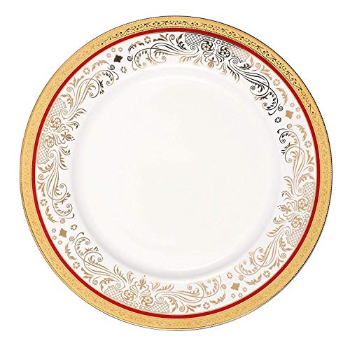 Lorren Home Trends La Luna Collection Bone China 57-Piece Red and 24K Gold Design Dinnerware Set, Service for 8