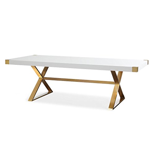 TOV Furniture The Adeline Collection Modern Handcrafted Lacquer Finished Wood & Stainless Steel Dining Table, White