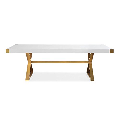 TOV Furniture The Adeline Collection Modern Handcrafted Lacquer Finished Wood & Stainless Steel Dining Table, White