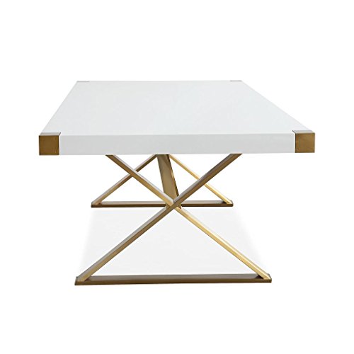 TOV Furniture The Adeline Collection Modern Handcrafted Lacquer Finished Wood & Stainless Steel Dining Table, White