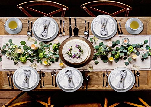 Lorren Home Trends Olympia-57 57 Piece Silver Border Porcelain Dinnerware Set-Service for 8-Olympia-Mix and Match, One Size, White