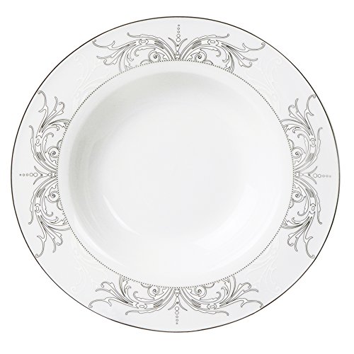 Lorren Home Trends Olympia-57 57 Piece Silver Border Porcelain Dinnerware Set-Service for 8-Olympia-Mix and Match, One Size, White