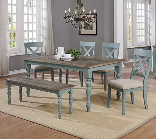 Roundhill Furniture Prato 6-Piece Table Set with Cross Back Chairs and Dining Bench, Multicolor