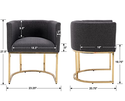 Wahson Set of 6 Linen Upholstered Dining Chair, Mid Century Modern Fabric Bucket Dining Chair with Gold Metal Legs, Charcoal