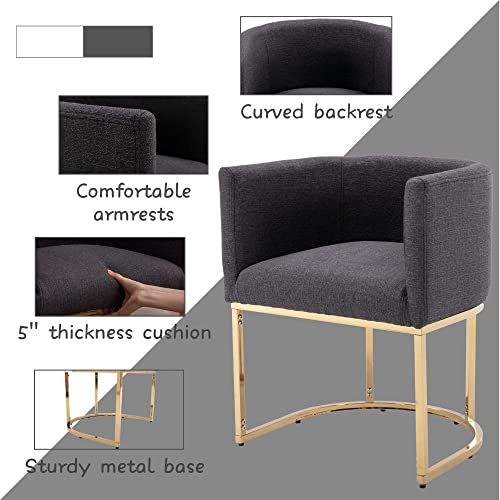 Wahson Set of 6 Linen Upholstered Dining Chair, Mid Century Modern Fabric Bucket Dining Chair with Gold Metal Legs, Charcoal