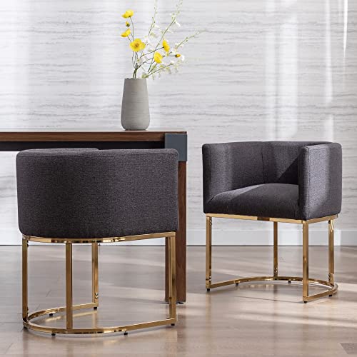 Wahson Set of 6 Linen Upholstered Dining Chair, Mid Century Modern Fabric Bucket Dining Chair with Gold Metal Legs, Charcoal