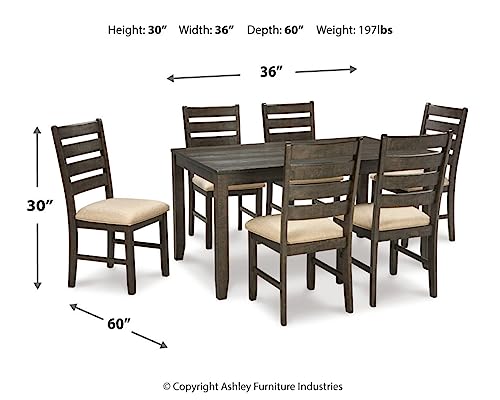 Signature Design by Ashley Rokane Dining Room Table Set with 6 Upholstered Chairs, Brown