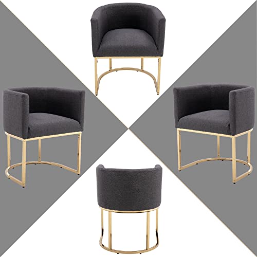 Wahson Set of 6 Linen Upholstered Dining Chair, Mid Century Modern Fabric Bucket Dining Chair with Gold Metal Legs, Charcoal