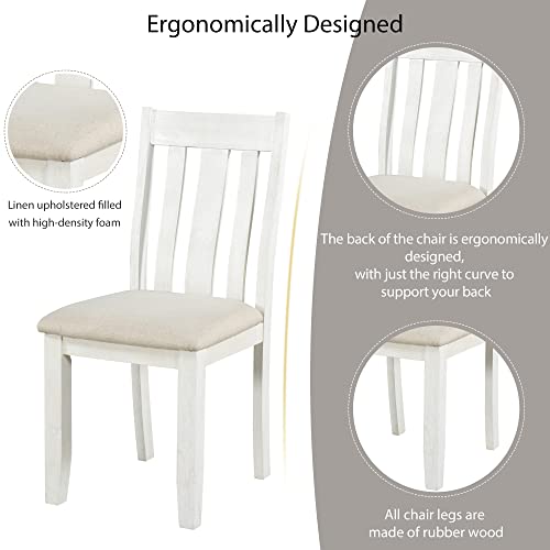 Merax Retro Style 7-Piece Dining Set, Include Extendable Table and 6 Upholstered Chairs, Brown+White(7pcs)