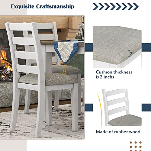 Merax 6-Piece Wood Rectangular Dining Table Set with 4 Upholstered Chairs and Bench, Whitewash+Brown