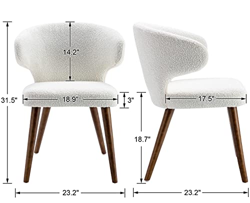HNY Mid Century Modern Dining Chairs Set of 6, Upholstered Curved Wingback Accent Arm Chairs, Faux Sherpa Side Chairs with Solid Wood Legs, White, 6pk-white