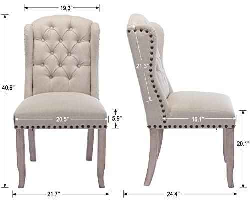 DUOMAY Modern Tufted Dining Chairs Set of 6, Linen Upholstered Dining Room Chairs Armless Guest Side Chair for Kitchen Dining Room, Wingback Accent Chairs with Solid Wood, Beige