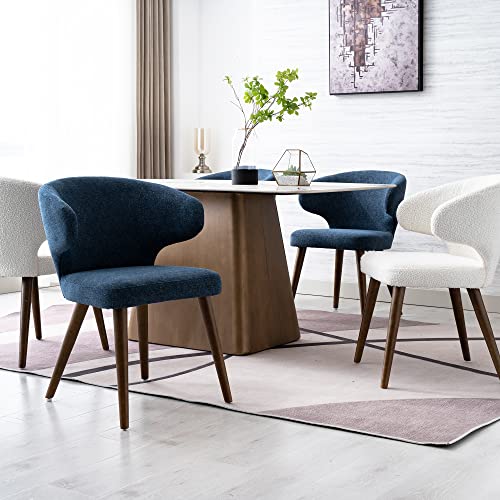 HNY Mid Century Modern Dining Chairs Set of 6, Upholstered Curved Wingback Accent Arm Chairs, Faux Sherpa Side Chairs with Solid Wood Legs, White, 6pk-white