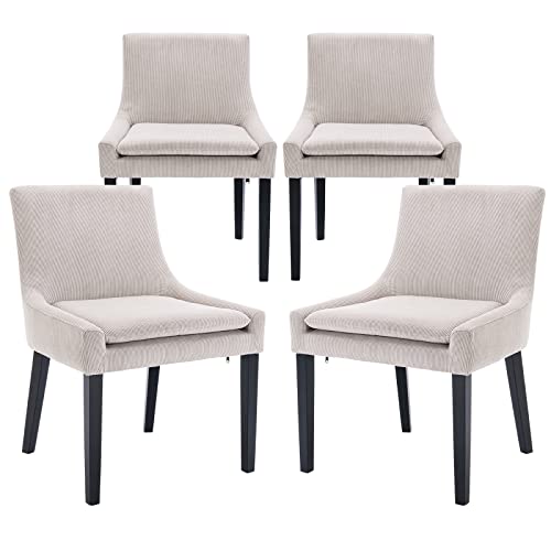COLAMY Modern Dining Chairs Set of 4, Upholstered Corduroy Accent Side Leisure Chairs with Mid Back and Wood Legs for Living Room/Dining Room/Bedroom/Guest Room-Beige
