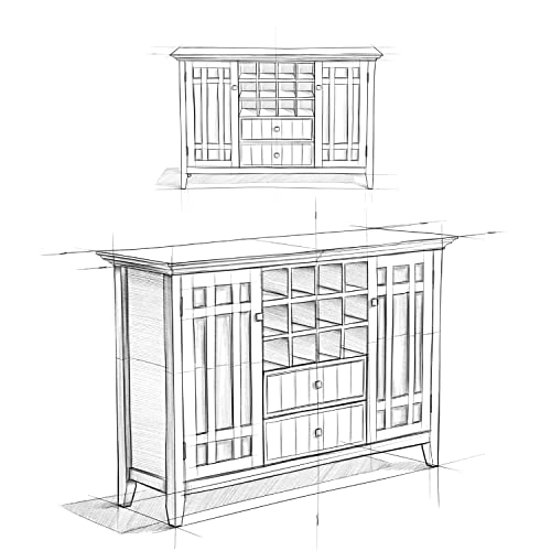 SIMPLIHOME Bedford SOLID WOOD 54 inch Wide Rustic Sideboard Buffet and Winerack in White with Storage, 2 drawers and 2 shelves, for the Living Room, Rustic