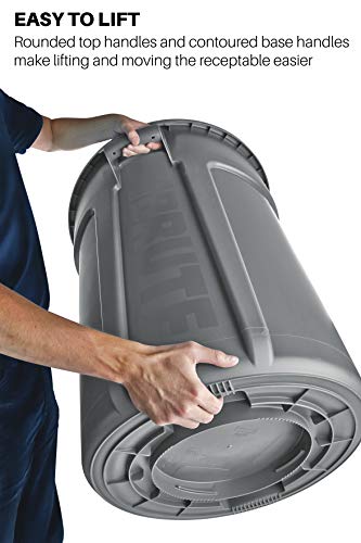 Rubbermaid Commercial Products BRUTE Heavy-Duty Trash/Garbage Can, 55-Gallon, Gray, Wastebasket for Home/Garage/Mall/Office/Stadium/Bathroom, Pack of 3