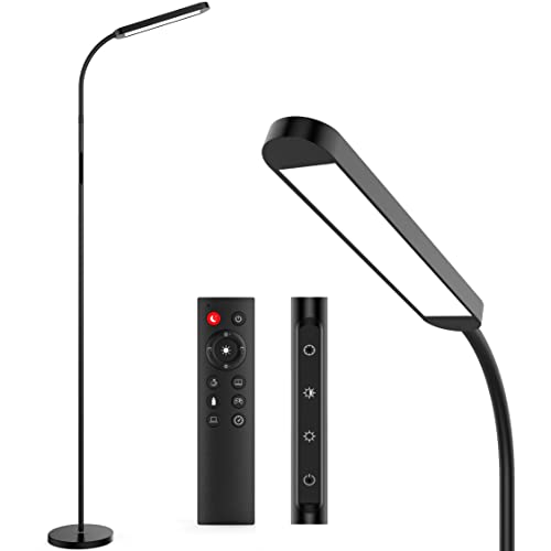 MediAcous Floor Lamp, LED Floor Lamp for Living Room, 5 Colors & Brightness & Step-Less Adjustable, Standing Lamp with 1H Timer, Remote & Button, Dimmable Reading Floor Lights, Work with Wall Switch