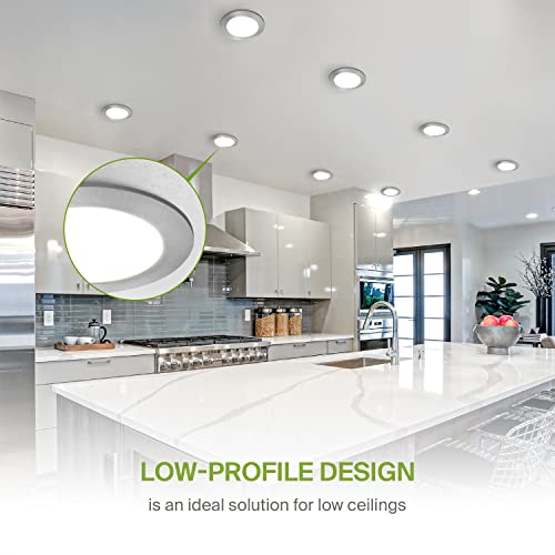 ASD 12 Pack Ultra Thin 4 Inch Brushed Nickel LED Recessed Lights, 5 CCT 2700K-5000K, 12W 50W Eqv, Dimmable Canless Ceiling Wafer Downlight with Junction Box, 893Lm High Brightness - UL Energy Star