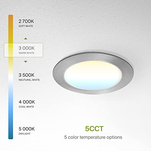 ASD 12 Pack Ultra Thin 4 Inch Brushed Nickel LED Recessed Lights, 5 CCT 2700K-5000K, 12W 50W Eqv, Dimmable Canless Ceiling Wafer Downlight with Junction Box, 893Lm High Brightness - UL Energy Star