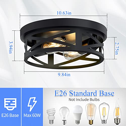 SKEJAO Black Flush Mount Ceiling Light Fixture,2-Light Hallway Light Fixtures Ceiling,Light Fixtures Ceiling Mount for Farmhouse,Kitchen,Hall (2 Pack)