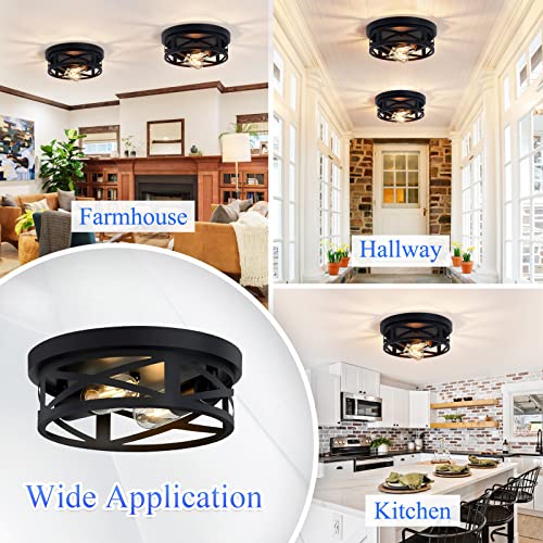SKEJAO Black Flush Mount Ceiling Light Fixture,2-Light Hallway Light Fixtures Ceiling,Light Fixtures Ceiling Mount for Farmhouse,Kitchen,Hall (2 Pack)