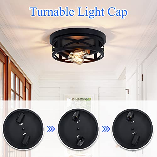 SKEJAO Black Flush Mount Ceiling Light Fixture,2-Light Hallway Light Fixtures Ceiling,Light Fixtures Ceiling Mount for Farmhouse,Kitchen,Hall (2 Pack)