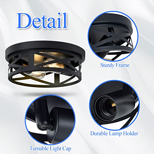 SKEJAO Black Flush Mount Ceiling Light Fixture,2-Light Hallway Light Fixtures Ceiling,Light Fixtures Ceiling Mount for Farmhouse,Kitchen,Hall (2 Pack)