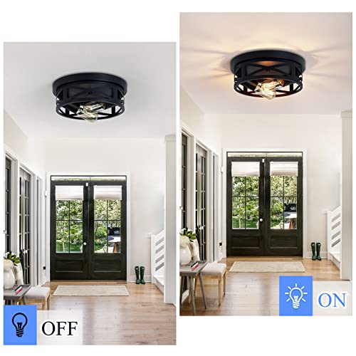 SKEJAO Black Flush Mount Ceiling Light Fixture,2-Light Hallway Light Fixtures Ceiling,Light Fixtures Ceiling Mount for Farmhouse,Kitchen,Hall (2 Pack)