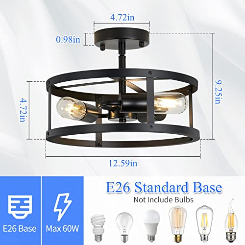SKEJAO Black Semi Flush Mount Ceiling Light Fixture,3-Light Hallway Light Fixtures Ceiling,Light Fixtures Ceiling Mount for Farmhouse,Kitchen,Hall (2 Pack)
