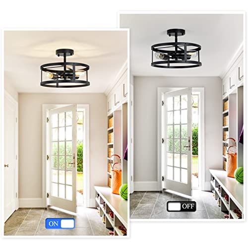 SKEJAO Black Semi Flush Mount Ceiling Light Fixture,3-Light Hallway Light Fixtures Ceiling,Light Fixtures Ceiling Mount for Farmhouse,Kitchen,Hall (2 Pack)
