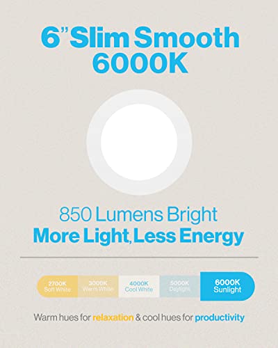 Sunco 96 Pack 6 Inch Ultra Thin LED Recessed Ceiling Lights Slim, 6000K Daylight Deluxe, Dimmable 14W, Smooth Trim, Canless Wafer Thin with Junction Box