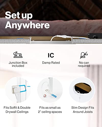 Sunco 96 Pack 6 Inch Ultra Thin LED Recessed Ceiling Lights Slim, 6000K Daylight Deluxe, Dimmable 14W, Smooth Trim, Canless Wafer Thin with Junction Box