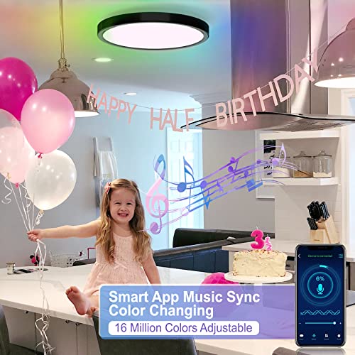 KEPLUG Flush Mount Ceiling Light 12Inch,24W RGB Ceiling Light Fixture with Remote Control Bluetooth App,Dimmable Led Ceiling Light 3000K-6500K,Round Close to Ceiling Lights Bedroom Kitchen Hallway