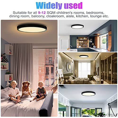KEPLUG Flush Mount Ceiling Light 12Inch,24W RGB Ceiling Light Fixture with Remote Control Bluetooth App,Dimmable Led Ceiling Light 3000K-6500K,Round Close to Ceiling Lights Bedroom Kitchen Hallway