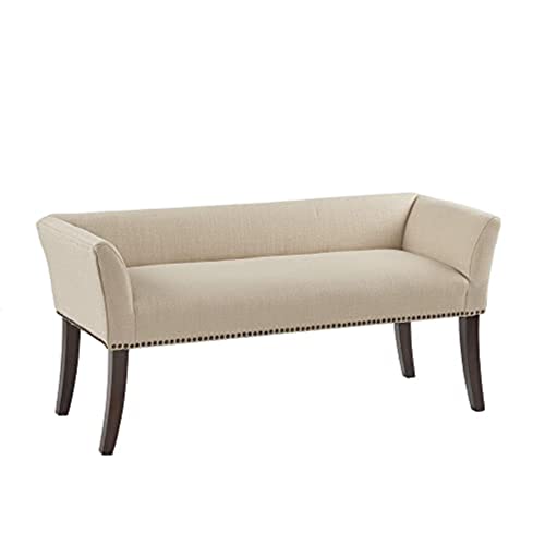 Madison Park Welburn Upholstered Tufted Entryway Accent Bench with Back, Nailhead Trim, and Padded Seat Mid-Century Modern Fabric Ottoman for Bedroom Furniture, 49.5" W x 19.25" D x 23" H, Tan