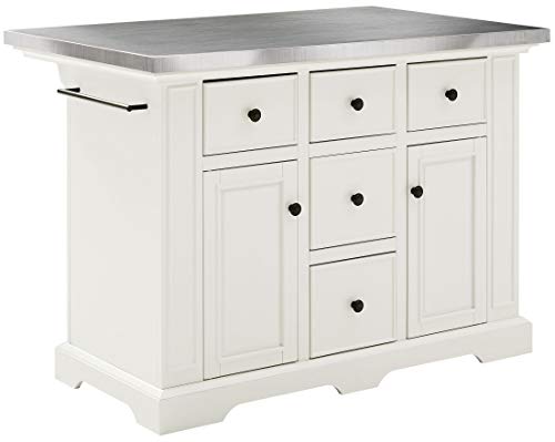 Crosley Furniture Julia Kitchen Island with Stainless Steel Top and Square Seat Stools, White/Black