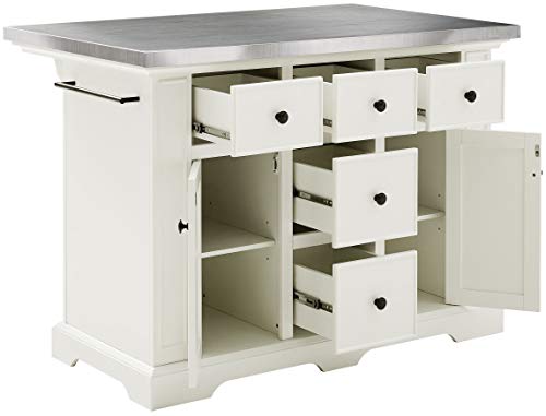 Crosley Furniture Julia Kitchen Island with Stainless Steel Top and Square Seat Stools, White/Black
