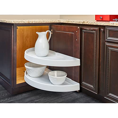Rev-A-Shelf 6882-39-11-570 39 Inch Polymer Half Moon 2 Tier Lazy Susan Blind Corner Kitchen Cabinet Storage Organizer w/Pivot & Slide Hardware, White