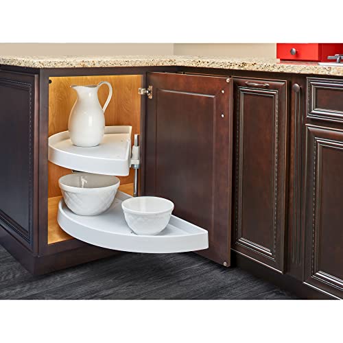 Rev-A-Shelf 6882-39-11-570 39 Inch Polymer Half Moon 2 Tier Lazy Susan Blind Corner Kitchen Cabinet Storage Organizer w/Pivot & Slide Hardware, White