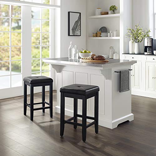 Crosley Furniture Julia Kitchen Island with Stainless Steel Top and Square Seat Stools, White/Black
