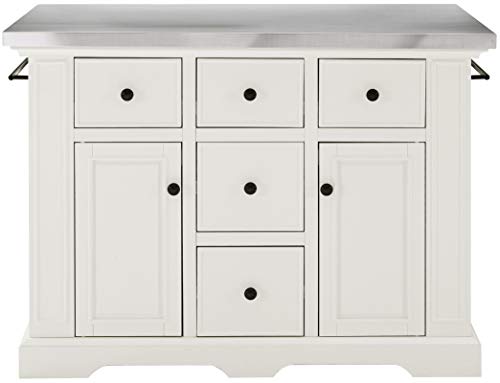 Crosley Furniture Julia Kitchen Island with Stainless Steel Top and Square Seat Stools, White/Black