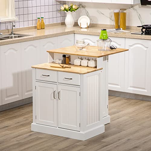 HOMCOM White Kitchen Island with Storage and Drawers
