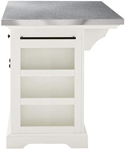 Crosley Furniture Julia Kitchen Island with Stainless Steel Top and Square Seat Stools, White/Black