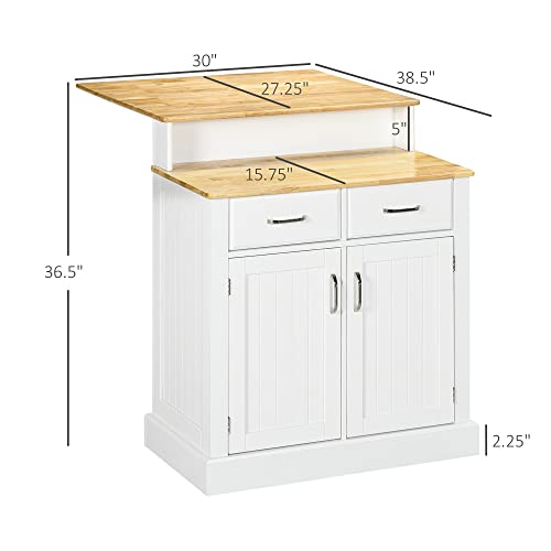 HOMCOM White Kitchen Island with Storage and Drawers