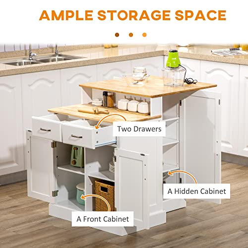 HOMCOM White Kitchen Island with Storage and Drawers