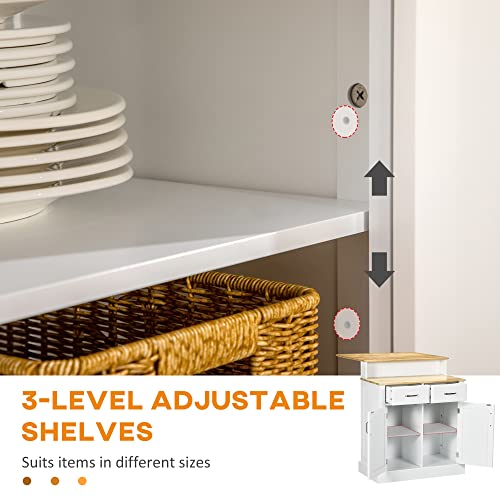 HOMCOM White Kitchen Island with Storage and Drawers