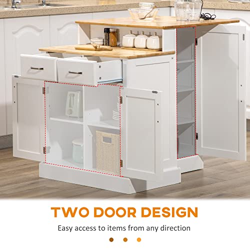 HOMCOM White Kitchen Island with Storage and Drawers