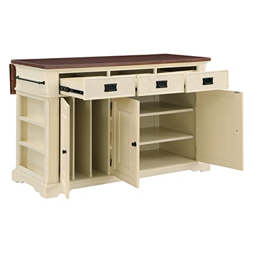 OSP Home Furnishings Palisade Kitchen Island with 3 Drawers and Cabinets with Adjustable Shelves and Pan Storage, White Finish