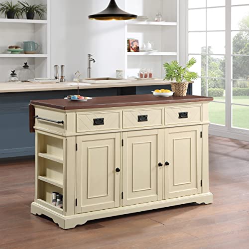Palisade White Kitchen Island with Drawers and Cabinets